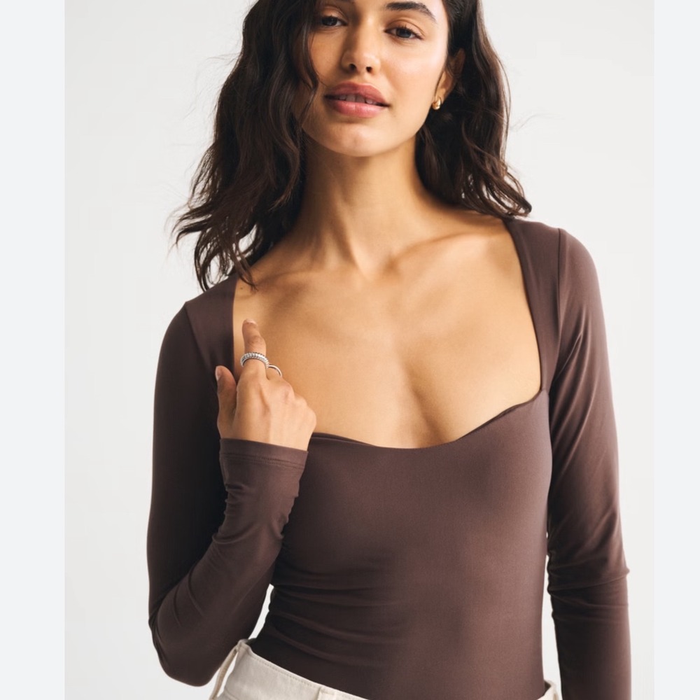 Abercrombie & Fitch Brown Soft A&F‎ Sweetheart Long Sleeve Bodysuit XL